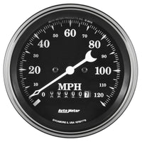 Thumbnail for Auto Meter Gauge Speedo. 3 3/8in 120mph Elec. Prog. w/ Wheel Odo Old Tyme Black