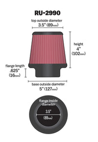 Thumbnail for K&N Filter Universal Rubber Filter 3 1/2 inch Flange 5 inch Base 3 1/2 inch Top 4 inch Height