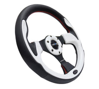 Thumbnail for NRG Reinforced Steering Wheel (320mm) Blk w/White Trim & 4mm 3-Spoke