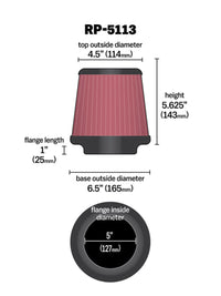 Thumbnail for K&N Cone Filter 5in ID 6.5in base 4.5in top 5.625in height carbon fiber look