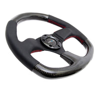 Thumbnail for NRG Carbon Fiber Steering Wheel (320mm) Flat Bottom & Leather Trim w/Red Stitching