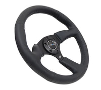 Thumbnail for NRG Reinforced Steering Wheel (350mm / 2.5in. Deep) Blk Leather Comfort Grip w/5mm Matte Blk Spokes