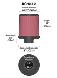 Thumbnail for K&N Filter Universal Rubber Filter 3.5in Flange 6.625in Top 8in Height Center Hole