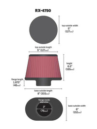 Thumbnail for K&N Filter Universal X Stream Clamp-On 3in Flange ID 6inx8in Base 5inx5in Top 6.5in Height