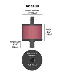 Thumbnail for K&N Steel Base Crankcase Vent Filter 0.5in Vent OD x 2in OD x 1.5in Height