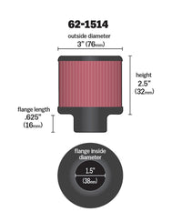 Thumbnail for K&N 1.5in Flange ID x 3in OD x 2.5in Height Clamp On Crankcase Vent Filter