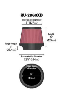 Thumbnail for K&N Universal Tapered Filter 6in Flange ID x 7.5in Base OD x 5in Top OD x 5in Height