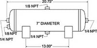 Thumbnail for Firestone Air Tank 3 Gallon 7in. x 20.75in. (3) 1/4in. NPT Ports 150 PSI Max - Black (WR17609245)