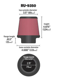 Thumbnail for K&N Universal Clamp-On Air Filter 2-3/4in FLG / 4-11/16in B / 3-1/2in T / 4-7/8in H