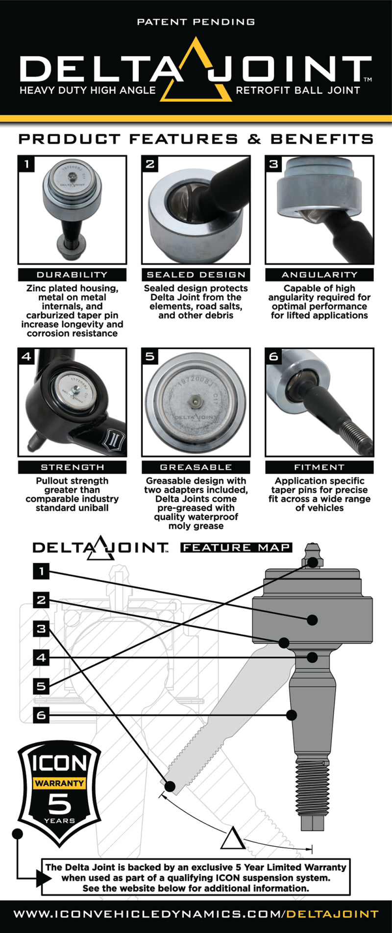 ICON 2005+ Toyota Tacoma Billet Upper Control Arm Delta Joint Kit