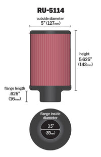 Thumbnail for K&N Filter Universal Rubber Filter 3.5in Flange ID x 5in OD x 5.625in H