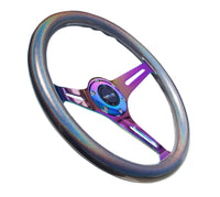 Thumbnail for NRG Classic Wood Grain Steering Wheel (350mm) Chameleon/Pearlescent Paint Grip w/Neochrome 3-Spoke