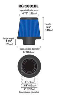 Thumbnail for K&N Universal Air Filter Chrome Round Tapered Blue - 4in Flange ID x 1.125in Flange Length x 5.5in H