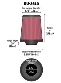 Thumbnail for K&N Universal Rubber Filter 2.75in Flange ID x 5.875in Base OD x 4.75in Top OD x 7in Height