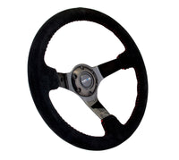 Thumbnail for NRG Reinforced Steering Wheel (350mm / 3in. Deep) Blk Suede w/Red BBall Stitch & Black 3-Spoke