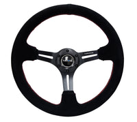 Thumbnail for NRG Reinforced Steering Wheel (350mm / 3in. Deep) Blk Suede w/Red Stitching & 5mm Spokes w/Slits