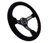 Thumbnail for NRG Reinforced Steering Wheel (350mm / 3in. Deep) Blk Suede w/Red Stitching & 5mm Spokes w/Slits