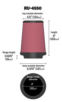 Thumbnail for K&N Universal Air Filter 4in Flange / 5-3/8in Base / 4-1/2in Top / 6in Height