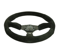 Thumbnail for NRG Reinforced Steering Wheel (350mm / 2.5in. Deep) Blk Suede Comfort Grip w/5mm Matte Blk Spokes