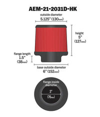 Thumbnail for AEM Dryflow 3in. X 5in. Round Tapered Air Filter