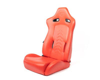 Thumbnail for NRG Reclinable Sport Seats (Pair) The Arrow Red Vinyl w/ Pressed NRG Logo w/ Red Stitch